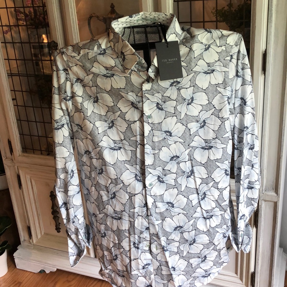 New Ted Baker white floral patterned dress shirt